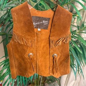 Running Bare Sz M Vintage 80s Kids Brown Suede Western Cowboy Concho Vest